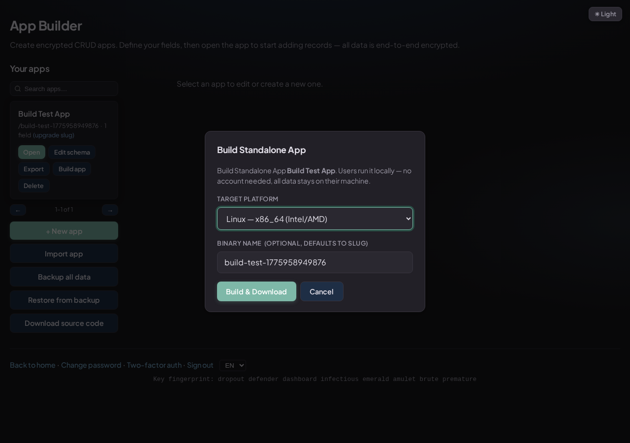 Standalone build modal open
