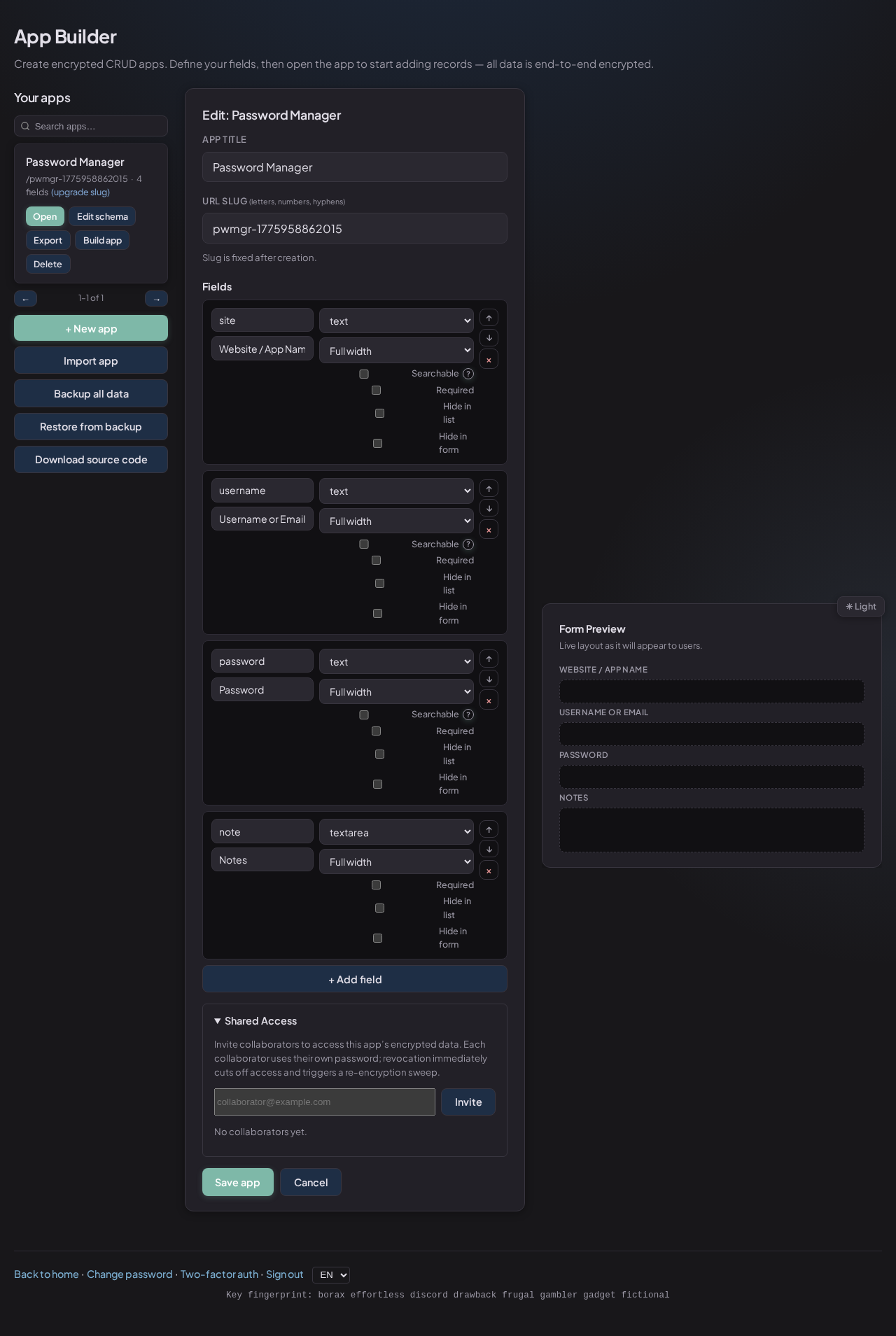 Shared access panel open