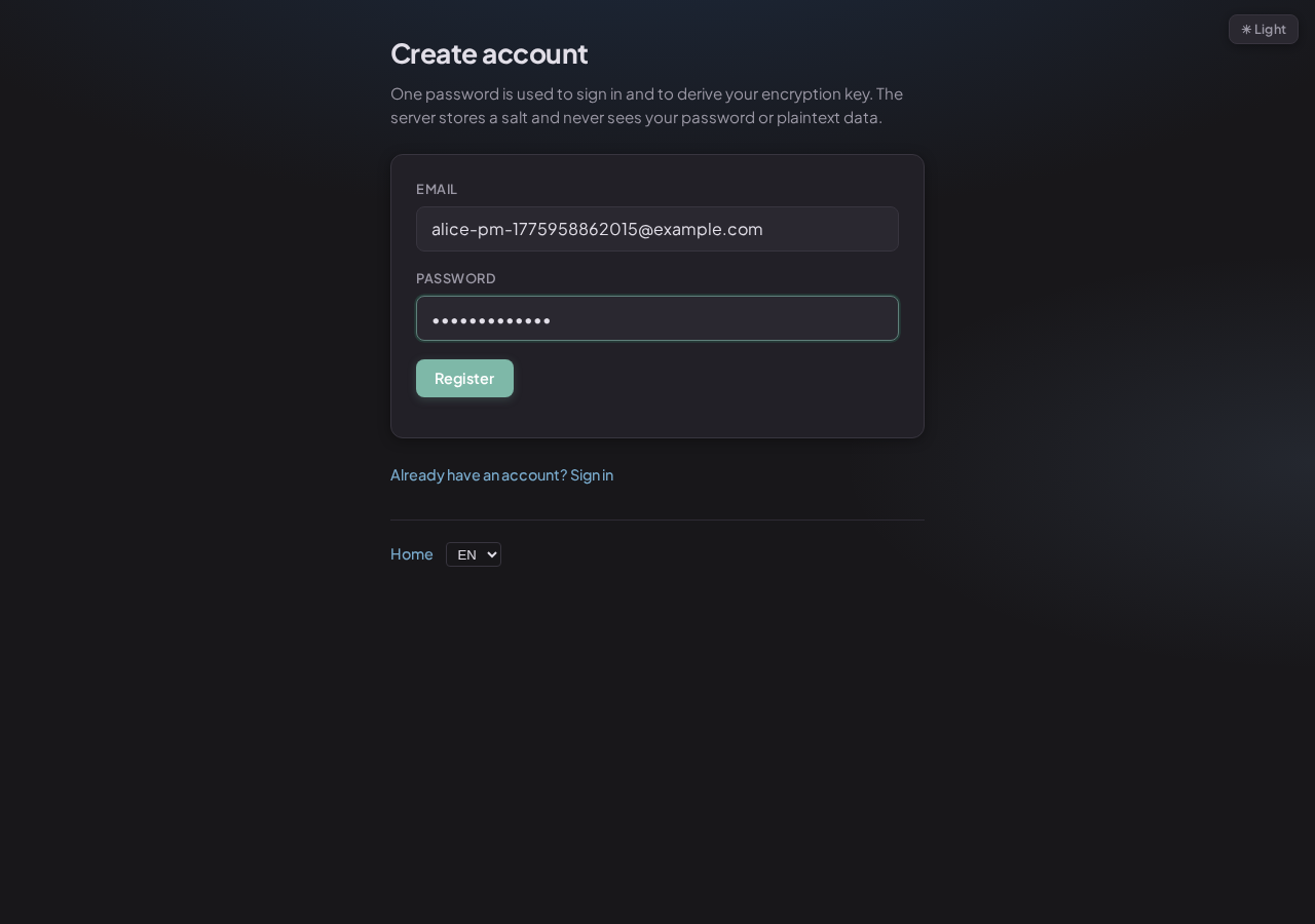 Registration form filled