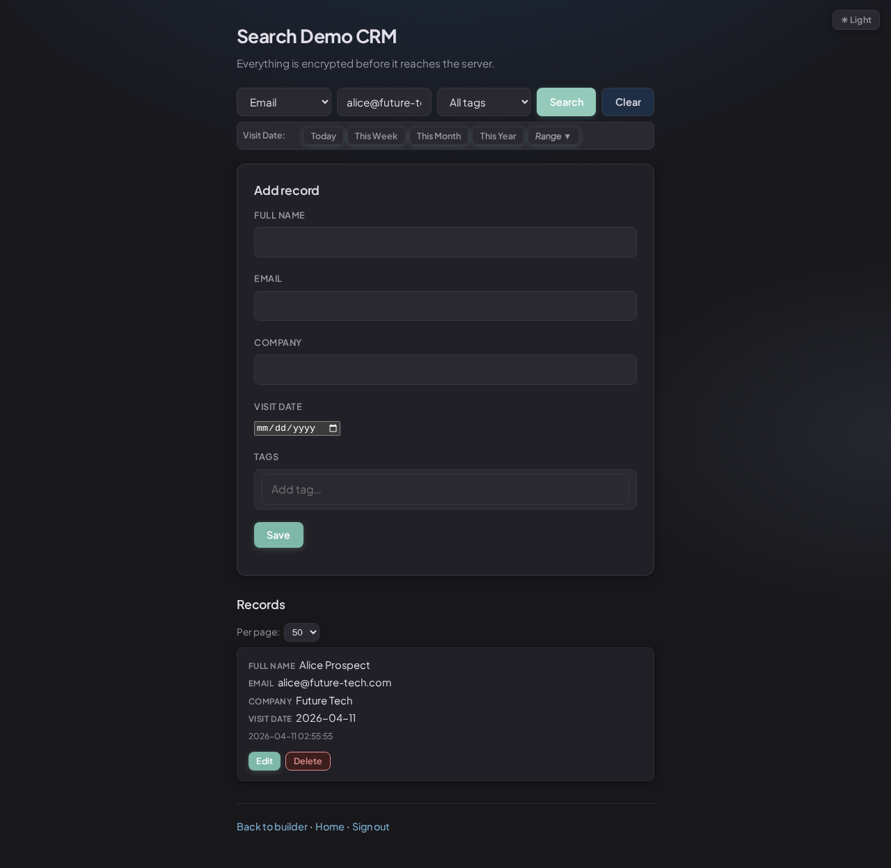 Field-specific HMAC search results