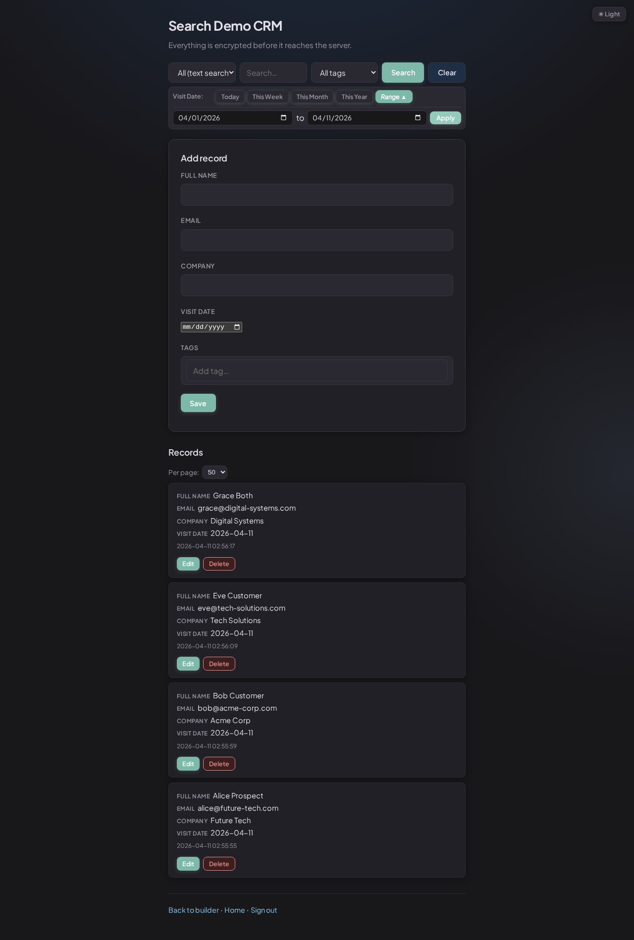 Date range filter results